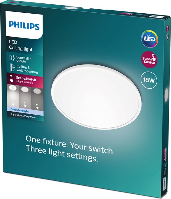 Philips Super Slim Plafondlamp - Geïntegreerd LED - SceneSwitch - Wit - 18W  - Diameter... | bol.com