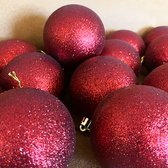 Rode Kerstballen set - 12 Stuks - 6cm - Glitter - Incl. Hanger - Kunststof - Kerstboom Versiering