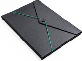 Envelopmap A4 zwart met groen elastiek met knoop lus sluiting