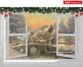 D&C Collection - 90x65 cm - kerstposter voor buiten - doorkijk Wit venster Victoriaanse brug - winter poster - kerst decoratie
