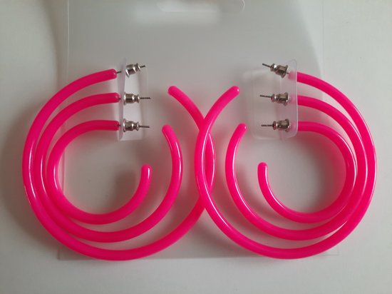 Oorringen - oorbellen- ROZE - set van 3 - neon | bol.com