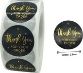 Thank you stickers - 500 stuks - 25 mm - Bedankt stickers - Small business packaging - Thank you stickers op rol - Sluitstickers - Sluitzegel - Verpakkingsmateriaal - Stickerrol - Thank you for your order - Zwart/Goud