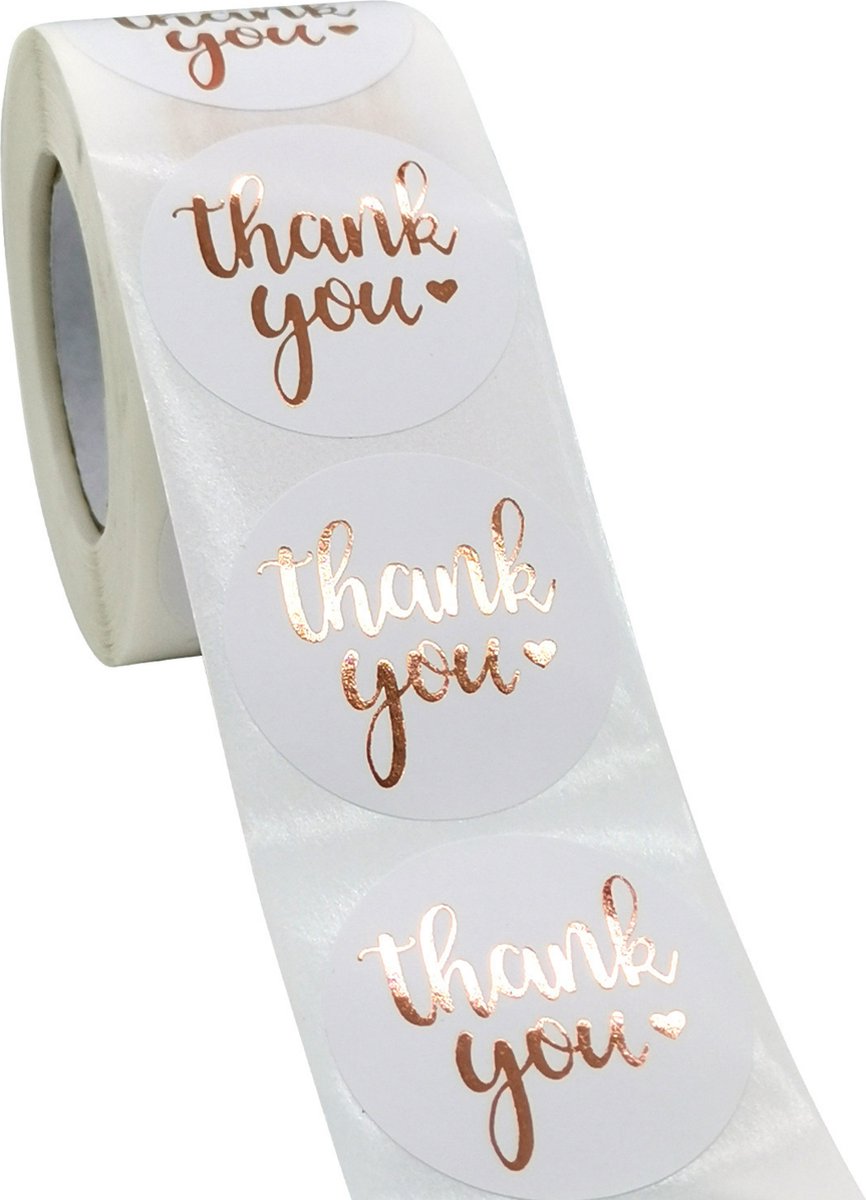 Thank you stickers - 500 stuks - 25 mm - Bedankt stickers - Small business packaging - Thank you stickers op rol - Sluitstickers - Sluitzegel - Verpakkingsmateriaal - Stickerrol - Wit/Goud