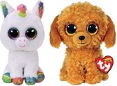 Ty - Knuffel - Beanie Boo's - Pixy Unicorn & Golden Doodle Dog