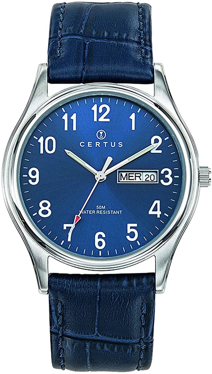 Certus-Prachtig heren horloge-Blauw wijzerplaat en band-Dag/Datumaanduiding.