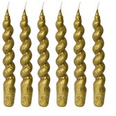 Set van 6 Gedraaide Kaarsen – Spiral kaarsen – Twisted kaarsen – Dinerkaarsen - Goud
