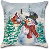 Kussenhoes Kerst - Sneeuwpop & Uil -Kussenhoes - Kerst - 45x45 cm - Sierkussen - Polyester