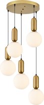 SK lighting 4074-5A - Modern Hanglamp met opaalglazen - 5 x 40W E14 - Ø:52 H:120 - Goud/Wit