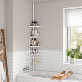 Support de douche pratique avec 4 étagères pour la salle de bain - Longueur réglable - Blanc