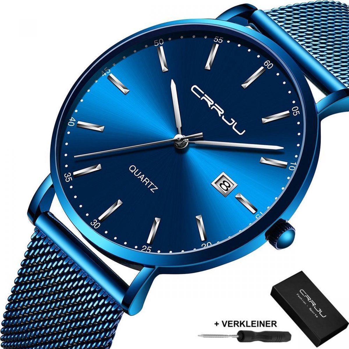 CRRJU® Horloges voor Mannen Vrouwen Herenhorloge Dameshorloge Heren Dames - Horloge Watch Jongens Meisjes - Horlogebox Geschenkdoos - Blauw Zilver