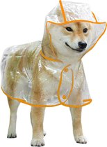 Regenjas hond - doorzichtig - maat S - oranje - waterdicht - hondenjas - met buikband - verstelbaar met drukknopen - regenjas voor kleine honden - hondenkleding - ruglengte 25 cm