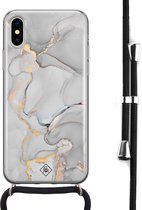 iPhone X/XS hoesje met koord - Marmer grijs | Apple iPhone Xs crossbody case | Zwart, Transparant | Marmer
