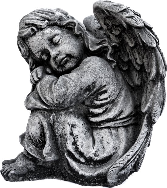 Tuinbeeld engel meisje (Grijs/gepattineerd)- decoratie voor binnen/buiten -  beton | bol.com