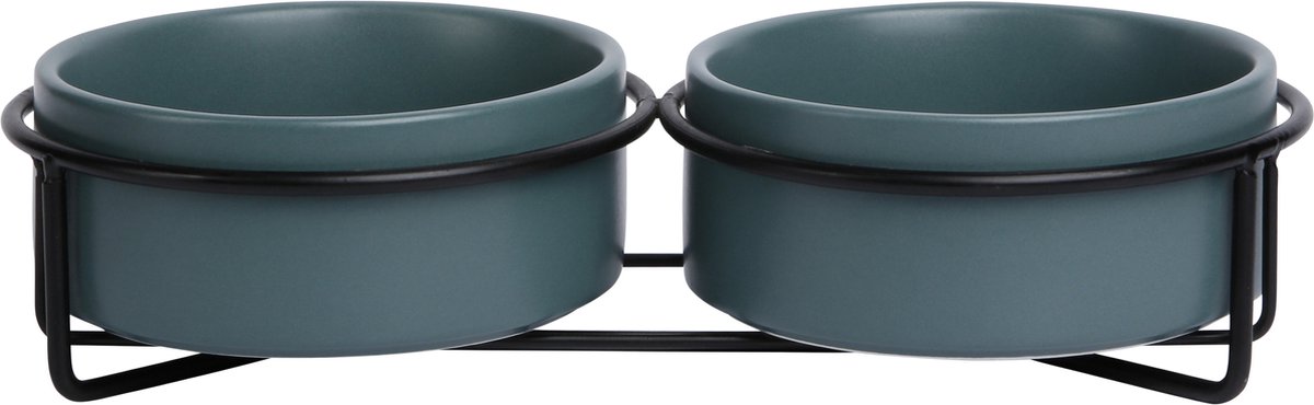 Jack And Vanilla - Voer- En Drinkbakken - Bon Appetit Dubbele Keramische Voerbak Metalen Standaard - Groen - 2x850ml 51/0117 - 179256