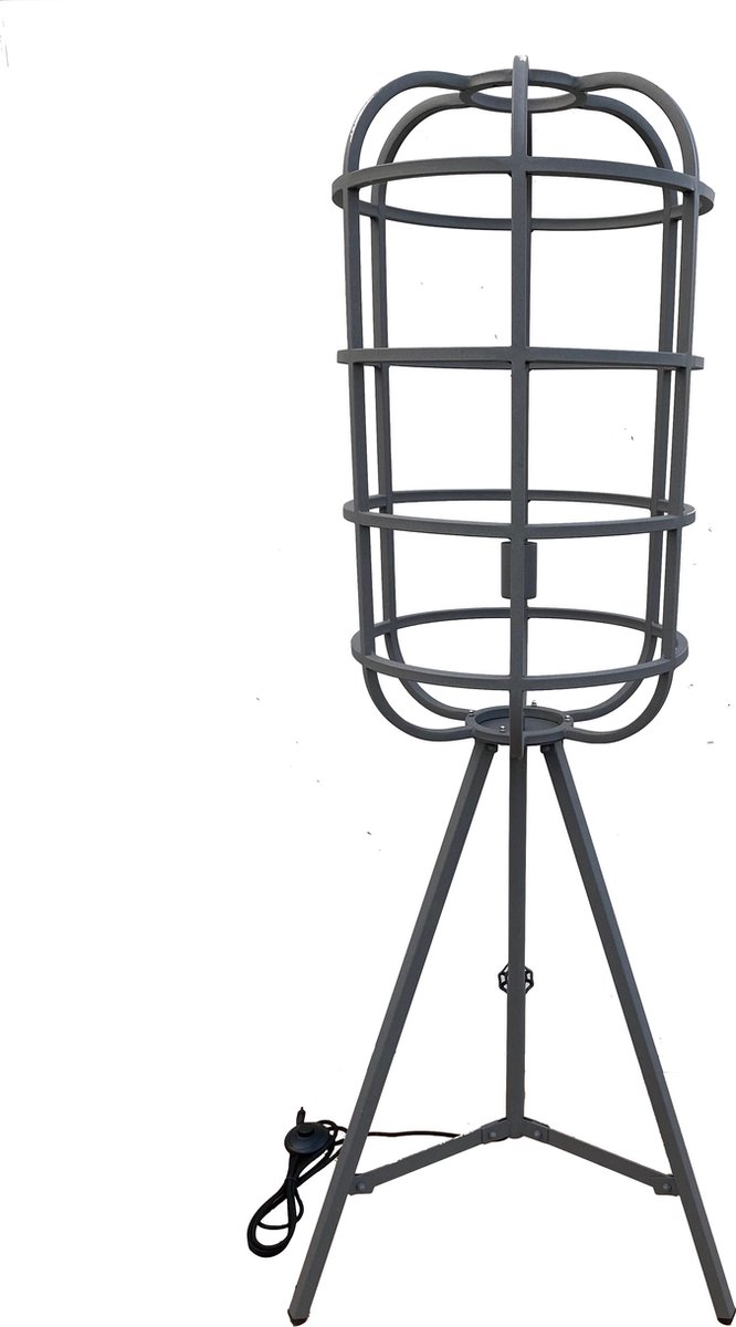 ByMus Toopua - Vloerlamp Woonkamer - 145 cm - Ø50cm - Staande lamp Industrieel - Vloerlamp Woonkamer - Vloerlamp Industrieel - Metaal - E27 - Vloerlamp Grijs
