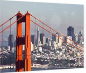 Downtown San Francisco met de Golden Gate Bridge - Foto op Plexiglas - 90 x 60 cm