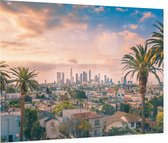 Prachtige zonsondergang bij skyline van Los Angeles - Foto op Plexiglas - 90 x 60 cm
