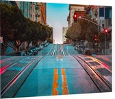 Steile heuvel op California Street in San Francisco - Foto op Plexiglas - 90 x 60 cm