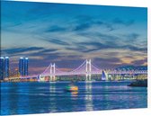 De Gwanganbrug en skyline van Haeundae-gu in Busan - Foto op Canvas - 150 x 100 cm