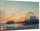 Santa Monica pier bij zonsondergang in Los Angeles - Foto op Canvas - 45 x 30 cm