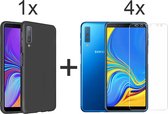 Samsung A7 2018 Hoesje - Samsung galaxy A7 2018 hoesje zwart siliconen case hoes cover hoesjes - 4x Samsung A7 2018 screenprotector