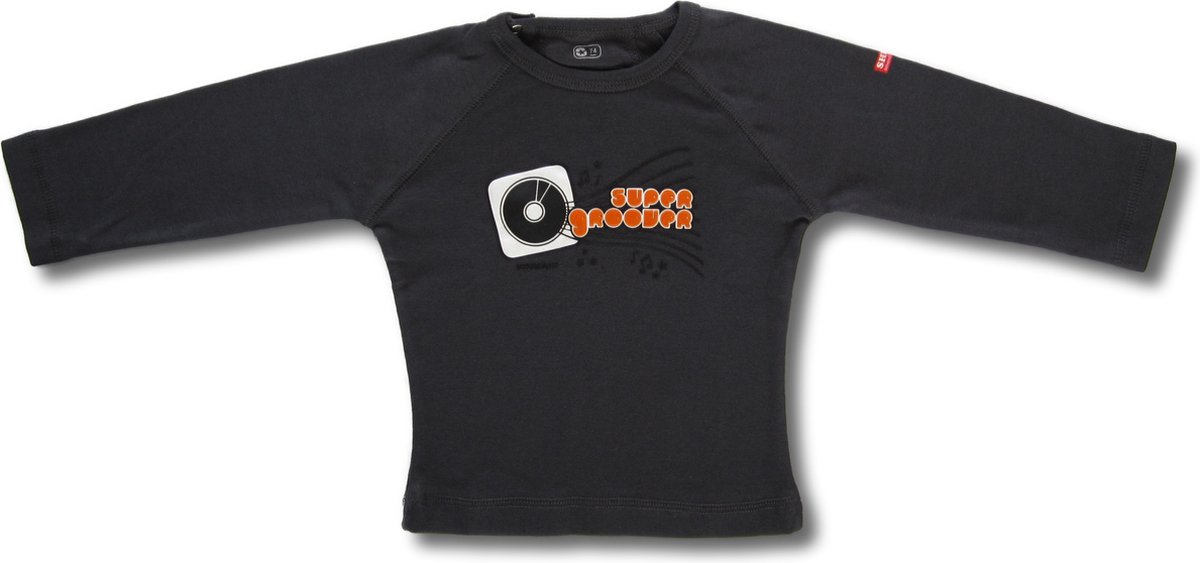 Twentyfourdips | T-shirt lange mouw baby met print 'Super groover' | Zwart | Maat 62 | In giftbox