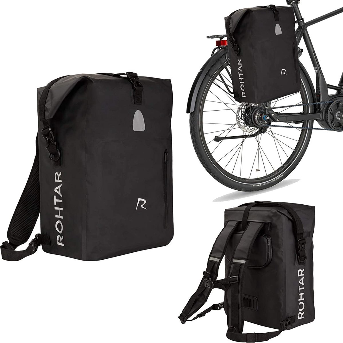 Nextcover® 3-in-1 Fietstas Rugzak & Schoudertas - 100% Waterdicht (PVC-vrij) - Afneembare Fietstas voor Elektrische Fiets & Stadsfiets met Laptopvak - 25 Liter - Grijs