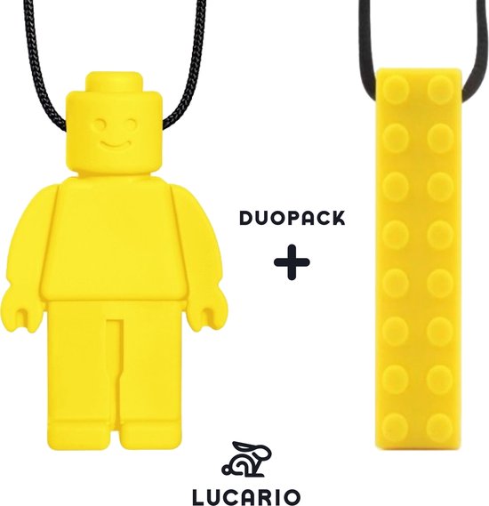 Bijtketting - Kauwketting | Lego design Geel | DUOPACK