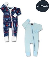 Zipster blauw winter 2 stuks - Baby Romper - Zachte bamboe - Met 2-way ritssluiting - Maat Newborn - Perfect Cadeau