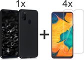 Samsung M21 Hoesje - Samsung galaxy M21 hoesje zwart siliconen case hoes cover hoesjes - 4x Samsung M21 screenprotector