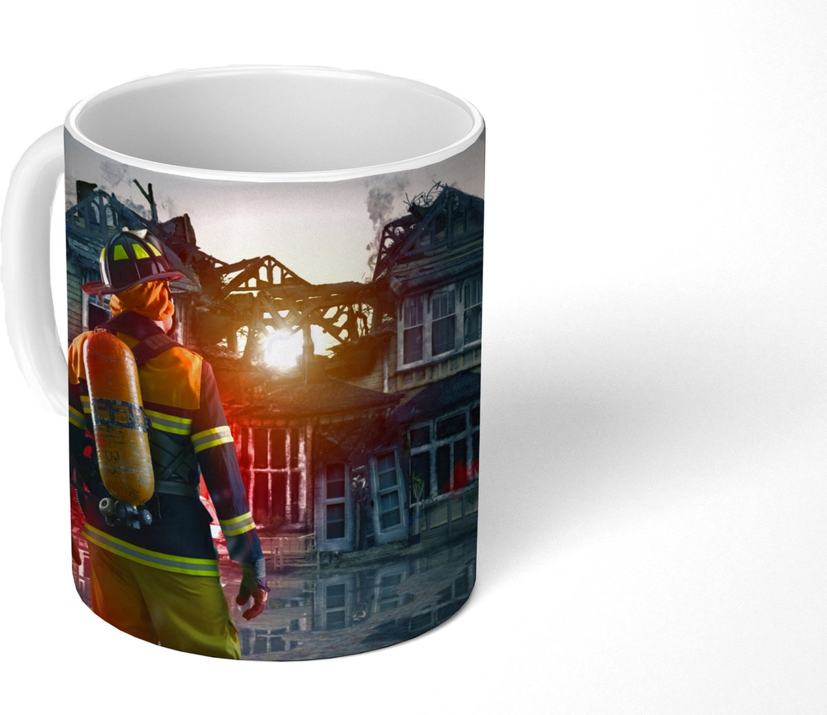 Mok - Koffiemok - Brandweerman voor verbrand huis - Mokken - 350 ML - Beker - Koffiemokken - Theemok