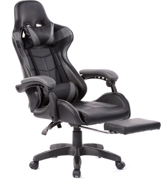 Chaise gamer avec repose-pieds Cyclone ados - chaise de bureau - gris noir  | bol