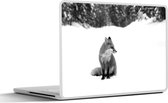 Laptop sticker - 17.3 inch - Vos in sneeuw - zwart wit - 40x30cm - Laptopstickers - Laptop skin - Cover