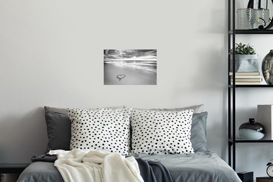 Stickers muraux - Coeur sur la plage aux Nederland -Bas - noir et blanc - 30x20 cm - Feuille adhésive