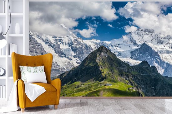 Papier peint vinyle - Vue sur le Mönch et la Jungfrau à l'Eiger suisse largeur 420 cm x hauteur 280 cm - Tirage photo sur papier peint (disponible en 7 tailles)