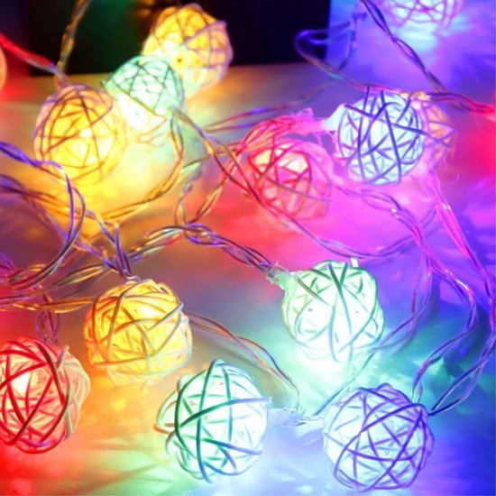 Geweldig Tenslotte Onderling verbinden Licht snoer lichtslinger - lampjes - rattan rotan balletjes 3 cm -  sfeerverlichting -... | bol.com