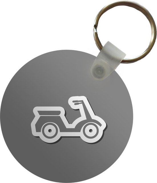 Sleutelhanger - Een illustratie van een scooter als sticker - zwart wit - Plastic - Rond - Uitdeelcadeautjes