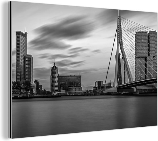 Wanddecoratie Metaal - Aluminium Schilderij Industrieel - De Nederlandse stad Rotterdam - zwart wit - 120x80 cm - Dibond - Foto op aluminium - Industriële muurdecoratie - Voor de woonkamer/slaapkamer