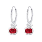 Joy|S - Zilveren appel bedel oorbellen - rood kristal - oorringen