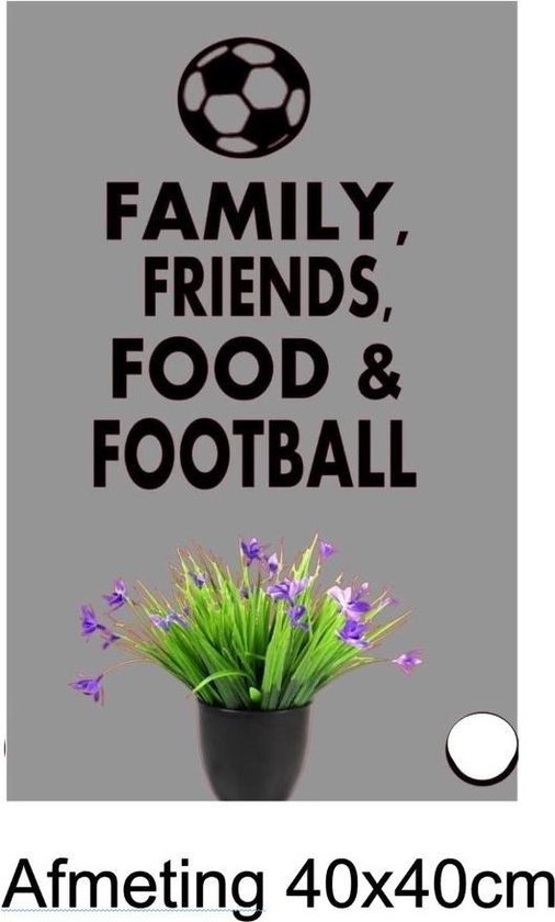 Muur - raam sticker Voetbal -  Family - Food - Friends kleur zwart 40x40cm hxb
