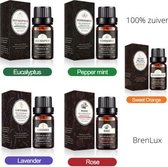 ✿Brenlux® Etherische olie set - 5 stuks - Puur etherische olie – Lavendel – Pepermunt – Eucalyptus – Appelsien – Rozen - 10ml 100% zuiver olie - Zuinig in gebruik