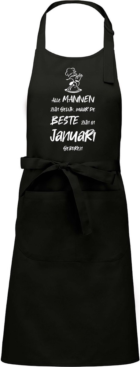 Mijncadeautje - Luxe schort - zwart - Alle mannen zijn gelijk - januari