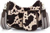 Crossbody Tas Cow met Portemonnee - Tas met Vacht - Beige/Zwart