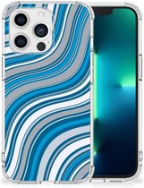 Shockproof Case Geschikt voor 13 Pro Telefoon Hoesje met doorzichtige rand Golven Blauw