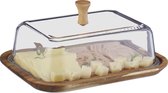 relaxdays kaasstolp van hout en glas - serveerplank - hapjesplank kaas & worst