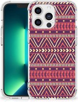 GSM Hoesje Geschikt voor iPhone13 Pro Max Hoesje met naam met transparante rand Aztec Purple
