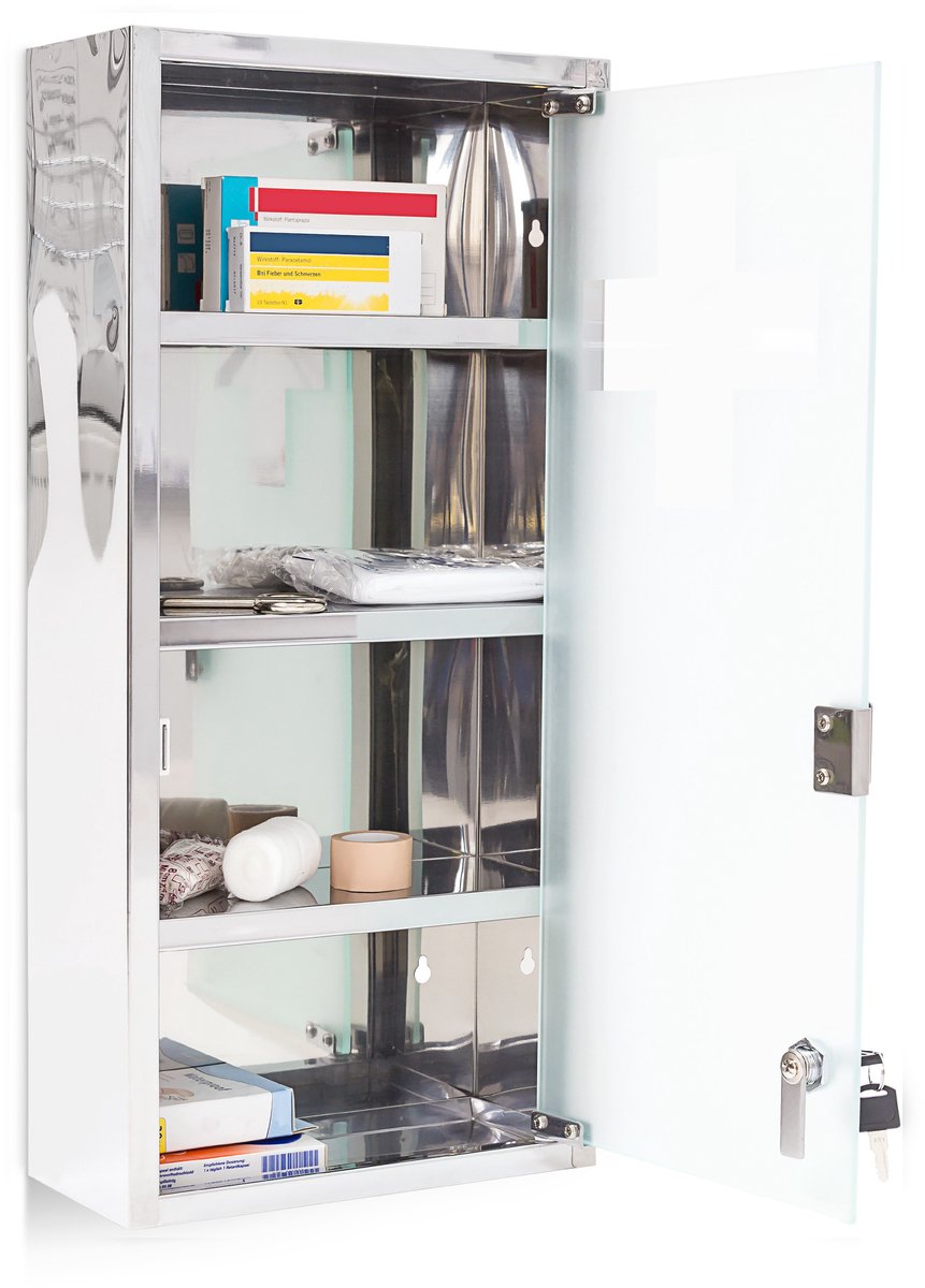 Medicijnkast hangend - melkglas - 57 x 27 x 12 cm - afsluitbaar
