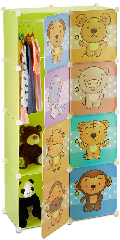 Kinderkast - 90 x 45 x 180 cm - met 2 deuren kledingroede 2 laden - spaanplaat