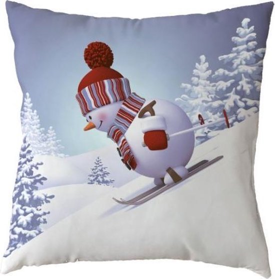 SUNMOOL Kerst Kussenhoes - Kussenhoes - Pillow cover - Sneeuwpop - 45 x 45cm - Wit - 1Stuk