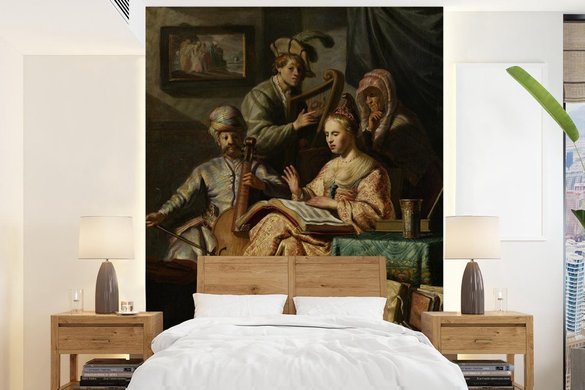 Behang - Fotobehang Het Musicerend gezelschap - Rembrandt van Rijn - Breedte 165 cm x hoogte 220 cm